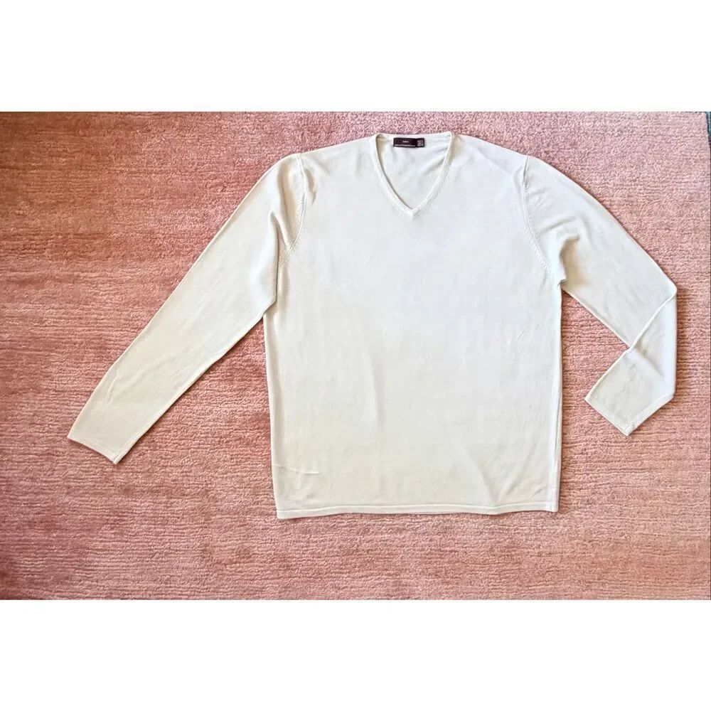 ZARA Size XL Cream V-Neck Long Sleeve Knit Pullover Unisex